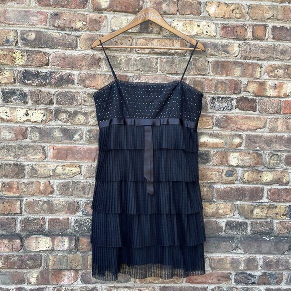 BCBG MaxAzaria Little Black Party Dress Large Y2K Tiered Tulle Vintage 2000s - Picture 1 of 9